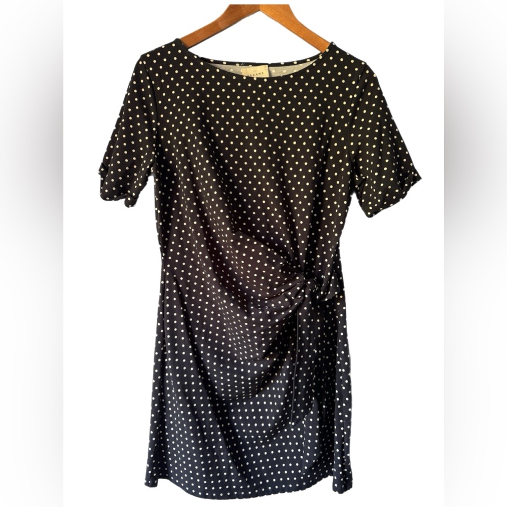 Sézane Rose Courte Daphne Faux Wrap Side Knot Black and White Polka Dot Dress
